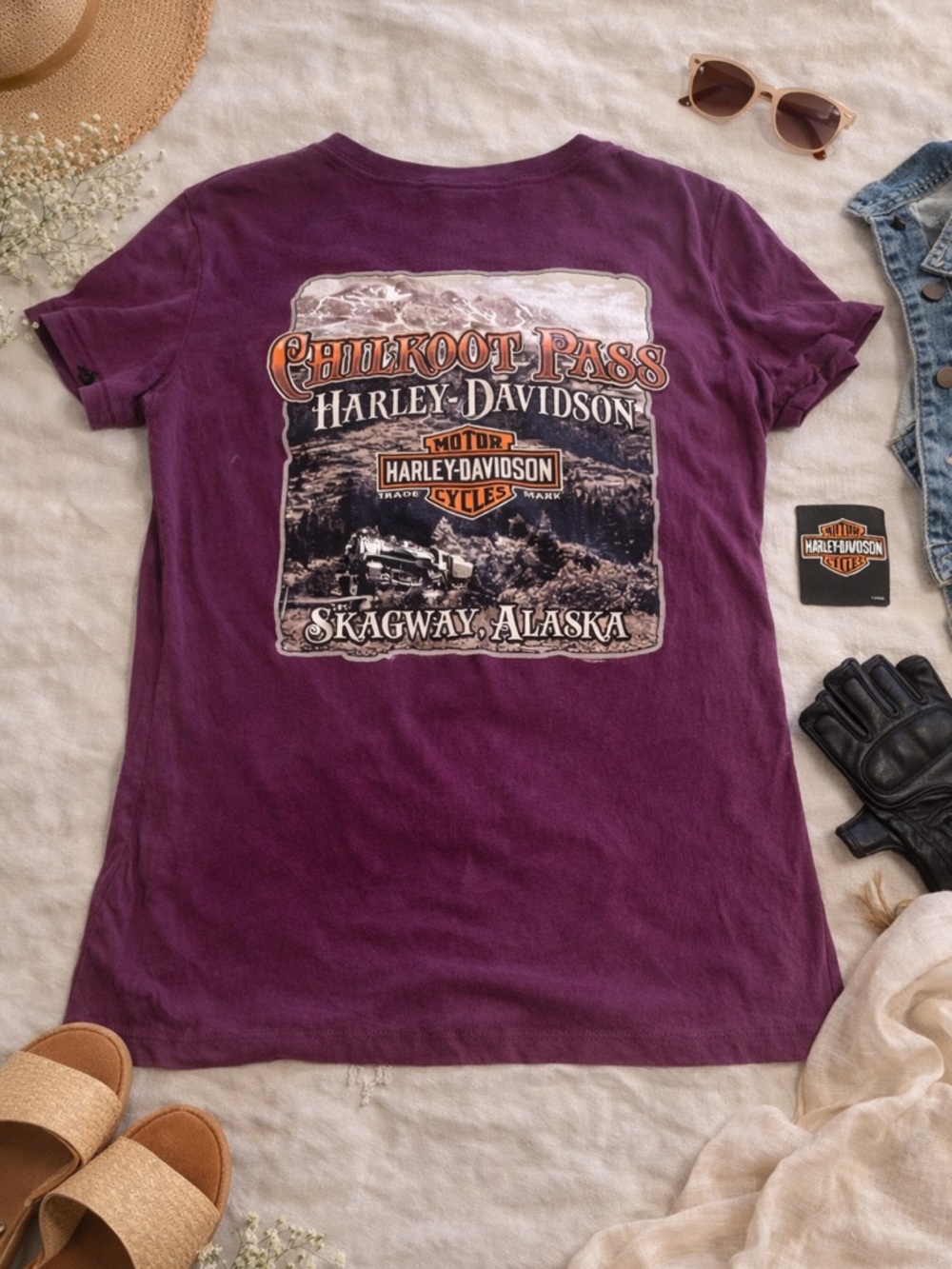 Harley Davidson Skagway Alaska Tee Size M Burgandy Graphic T Shirt